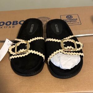 Black Sandals with Gold Buckle